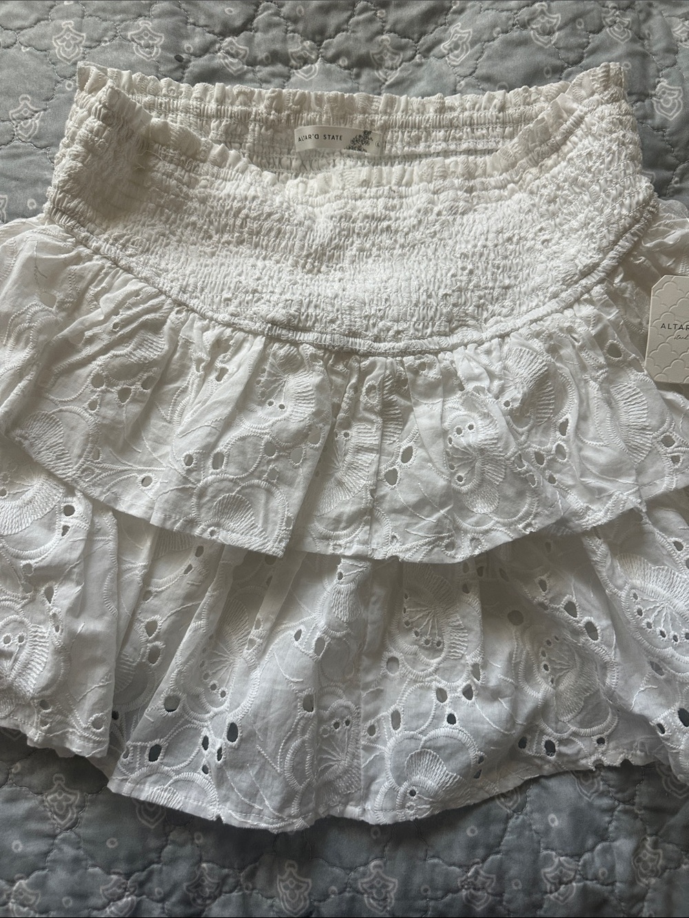 Altar'd State White Eyelet smocked Mini Skirt / Romper